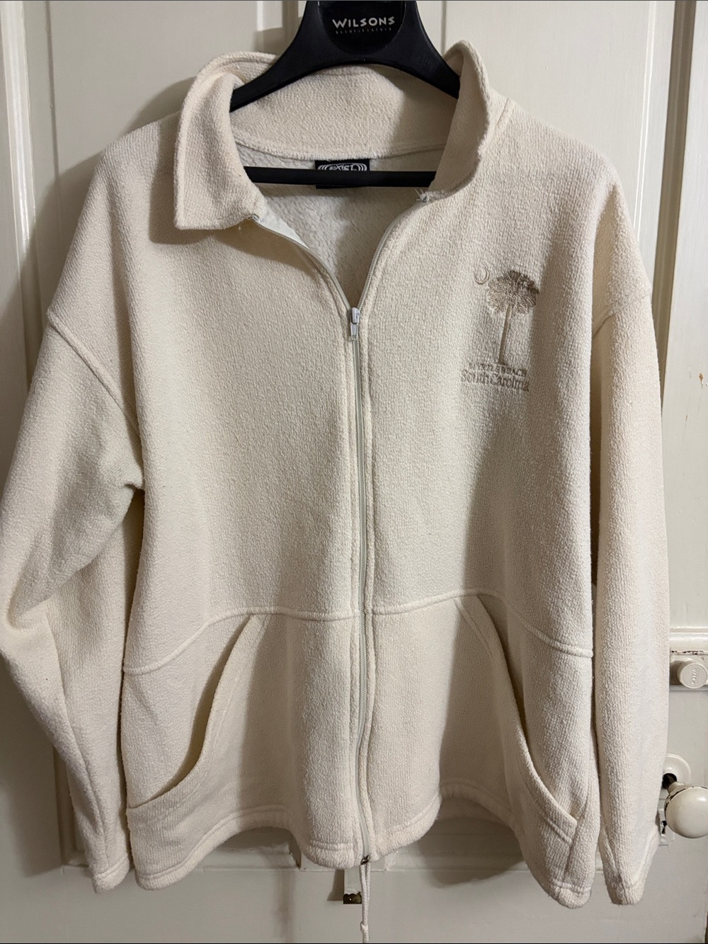 Cream Full-Zip Myrtle Beach Jacket with Embroidered Palm